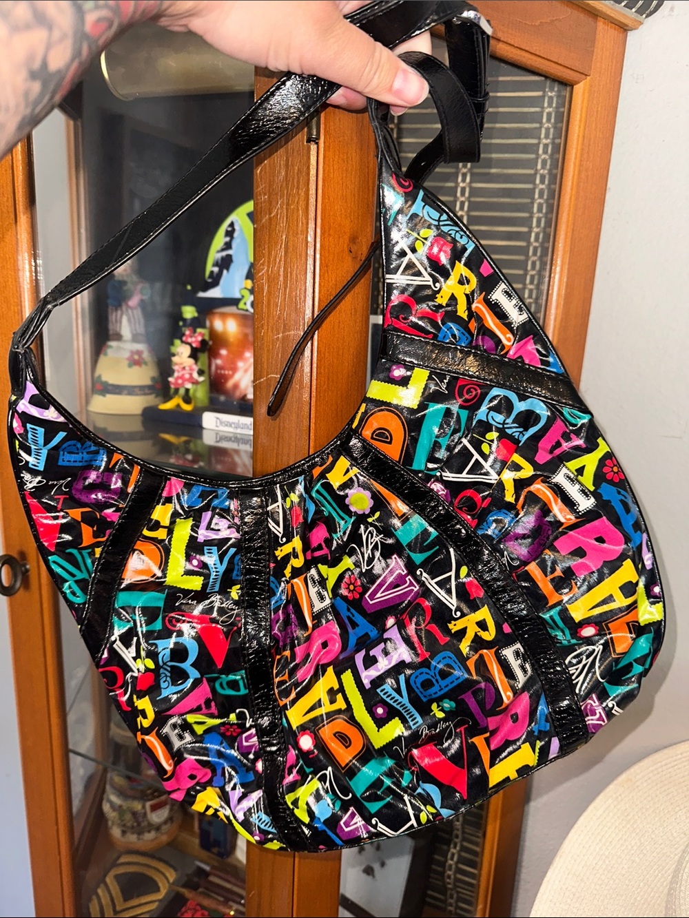 Vera Bradley Black Multi Letter-Print Shoulder Bag